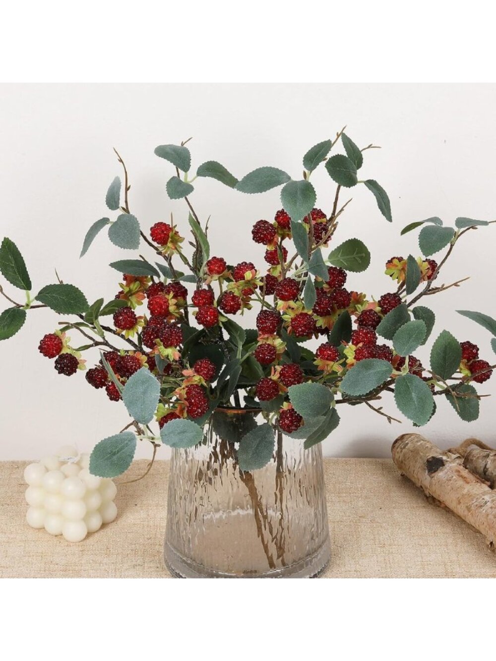 7Pcs Faux Raspberry Plant Stems - Realistic 15.7'' Decorative Home Decor